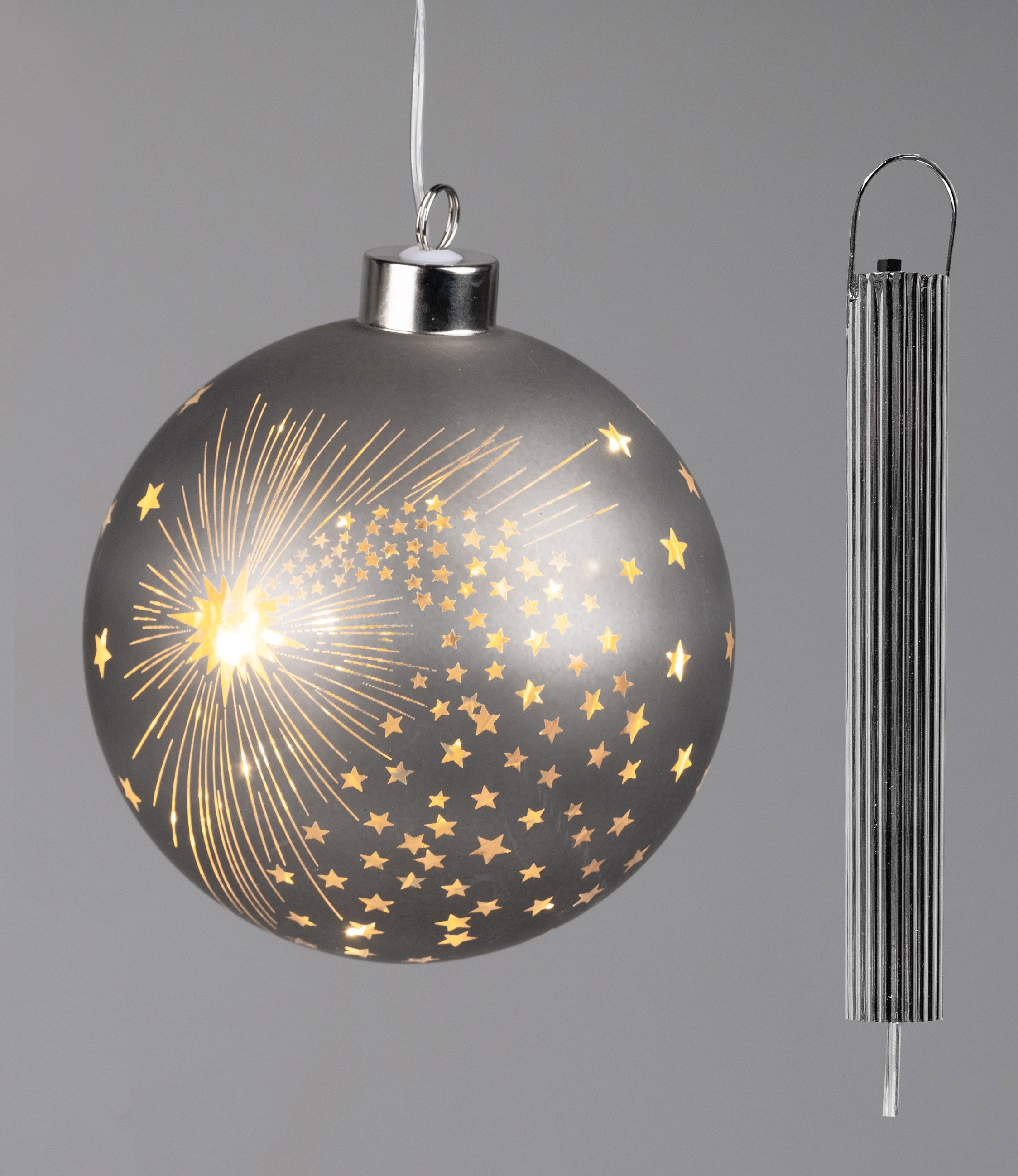 LEDDeko Kugel zum Aufhängen SPIRIT mit Sternen Ø 12 cm mit Timer